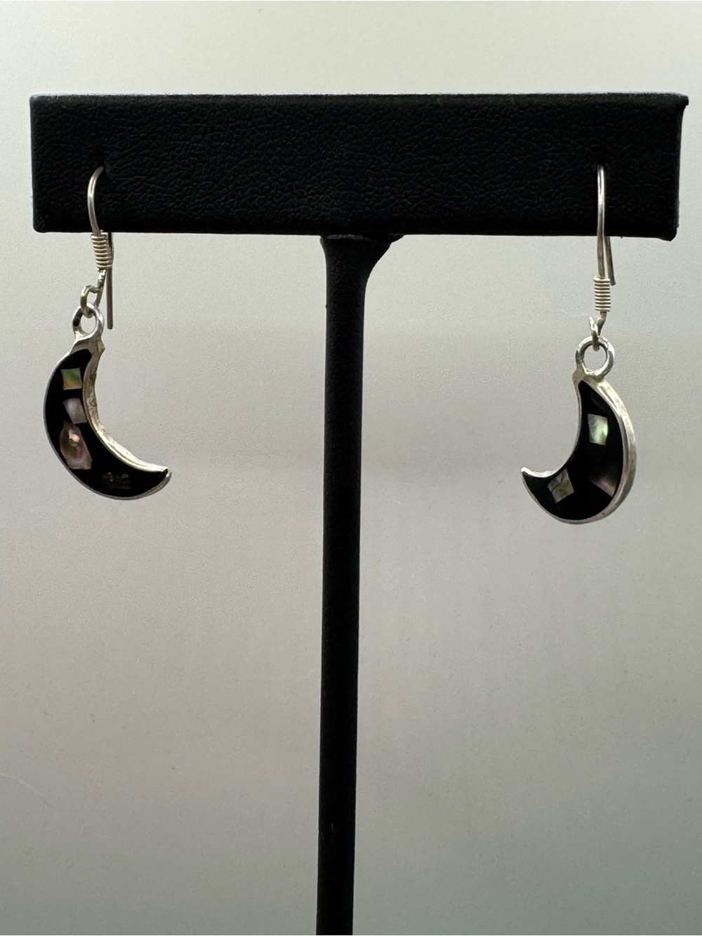 925 Sterling Silver Crescent Moon Mother of Pearl Inlay Earrings